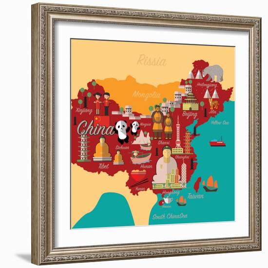 China Map and Travel.China Landmark Eps 10 Format-Sajja-Framed Premium Giclee Print