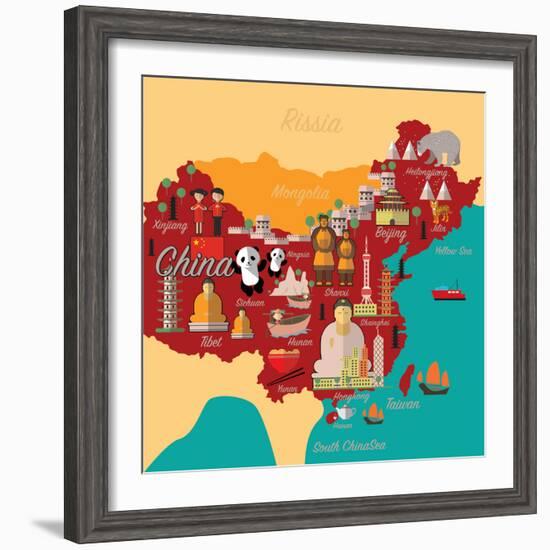 China Map and Travel.China Landmark Eps 10 Format-Sajja-Framed Premium Giclee Print