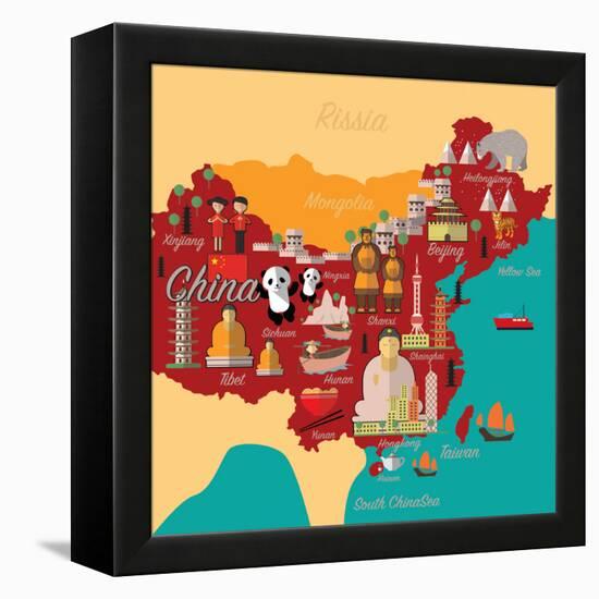 China Map and Travel.China Landmark Eps 10 Format-Sajja-Framed Stretched Canvas