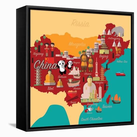 China Map and Travel.China Landmark Eps 10 Format-Sajja-Framed Stretched Canvas