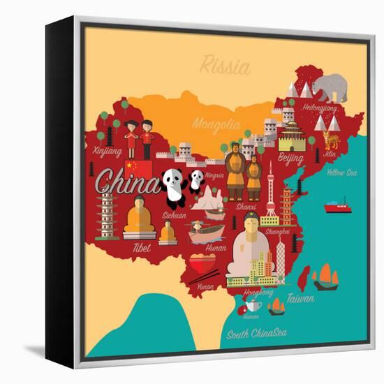 China Map and Travel.China Landmark Eps 10 Format-Sajja-Framed Stretched Canvas