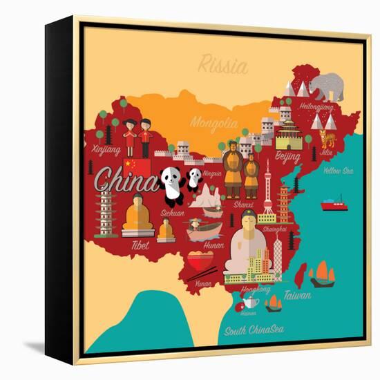 China Map and Travel.China Landmark Eps 10 Format-Sajja-Framed Stretched Canvas