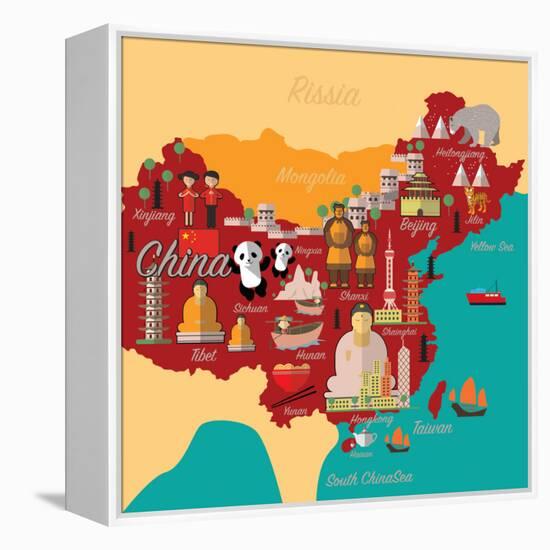 China Map and Travel.China Landmark Eps 10 Format-Sajja-Framed Stretched Canvas