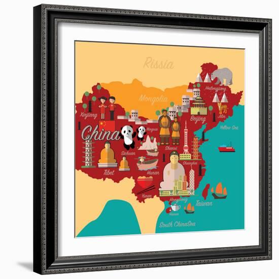 China Map and Travel.China Landmark Eps 10 Format-Sajja-Framed Art Print