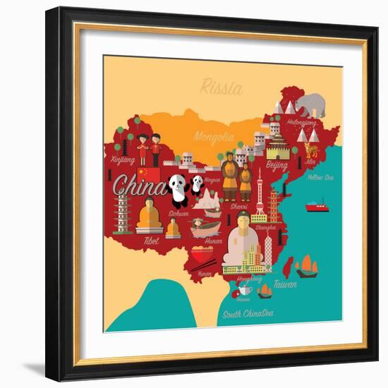 China Map and Travel.China Landmark Eps 10 Format-Sajja-Framed Art Print