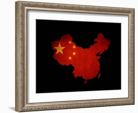 China Outline Map with Grunge Flag-Veneratio-Framed Art Print