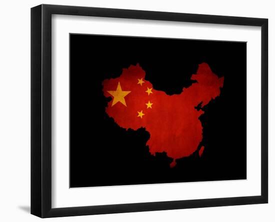 China Outline Map with Grunge Flag-Veneratio-Framed Art Print