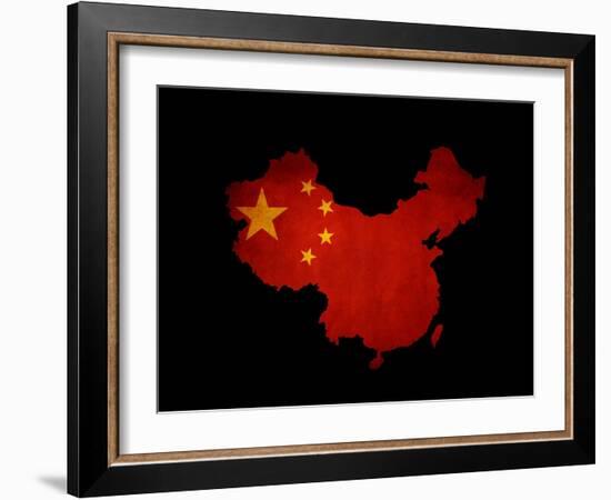 China Outline Map with Grunge Flag-Veneratio-Framed Art Print