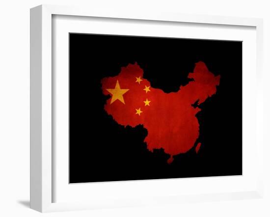 China Outline Map with Grunge Flag-Veneratio-Framed Art Print