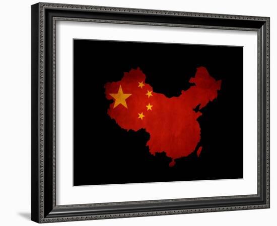 China Outline Map with Grunge Flag-Veneratio-Framed Art Print