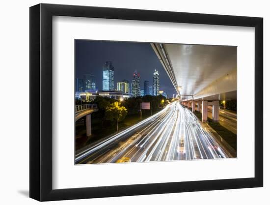 China, Shanghai, Blurred Image of Car and Bus Traffic of Yan'An Road-Paul Souders-Framed Photographic Print