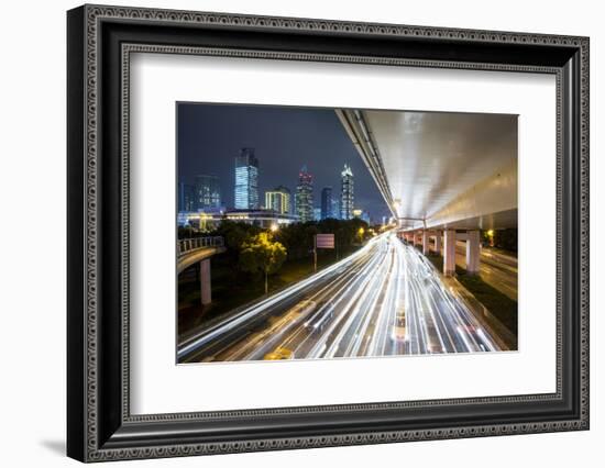 China, Shanghai, Blurred Image of Car and Bus Traffic of Yan'An Road-Paul Souders-Framed Photographic Print