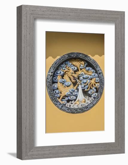 China, Shanghai. Jade Buddha Temple dragon bas-relief.-Rob Tilley-Framed Photographic Print