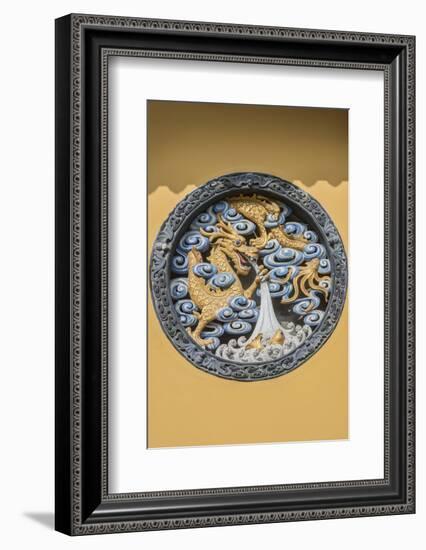 China, Shanghai. Jade Buddha Temple dragon bas-relief.-Rob Tilley-Framed Photographic Print