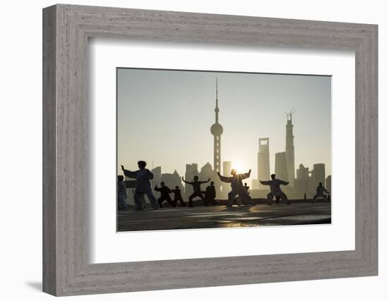 China, Shanghai, Martial Arts Group Practicing Tai Chi at Dawn-Paul Souders-Framed Photographic Print