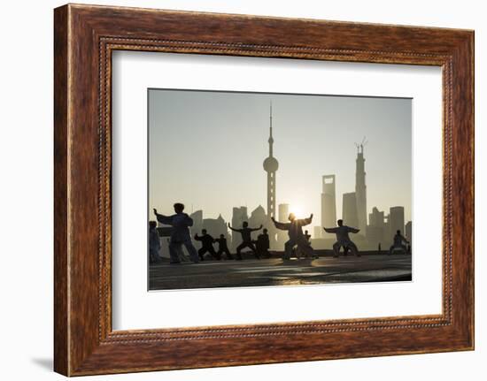 China, Shanghai, Martial Arts Group Practicing Tai Chi at Dawn-Paul Souders-Framed Photographic Print