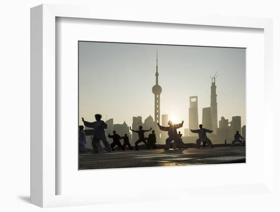 China, Shanghai, Martial Arts Group Practicing Tai Chi at Dawn-Paul Souders-Framed Photographic Print