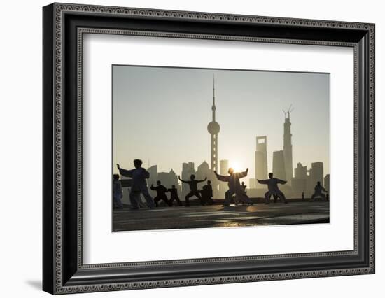 China, Shanghai, Martial Arts Group Practicing Tai Chi at Dawn-Paul Souders-Framed Photographic Print