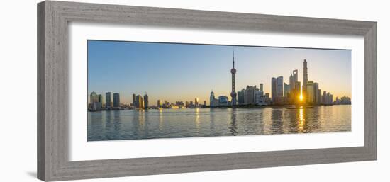 China, Shanghai, Pudong District, Skyline of the Financial District across Huangpu River at Sunrise-Alan Copson-Framed Photographic Print