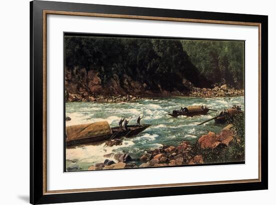 China, Stromschnelle Im Nordfluss, Uferpartie, Boote-null-Framed Giclee Print