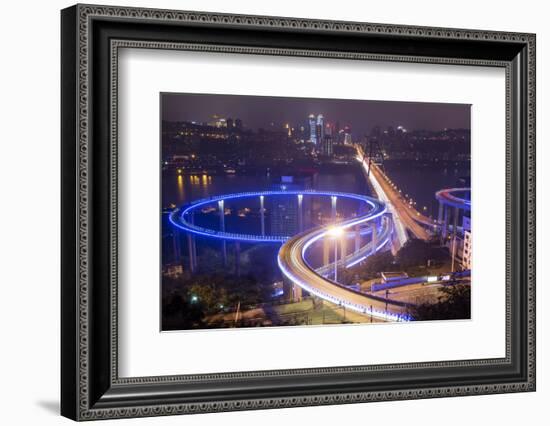 China, Traffic Lights on Caiyuanba Bridge Spanning Yangtze River-Paul Souders-Framed Photographic Print