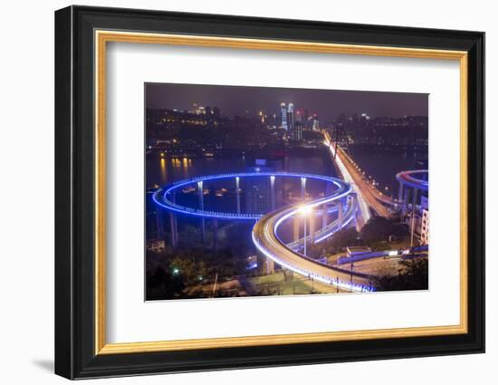 China, Traffic Lights on Caiyuanba Bridge Spanning Yangtze River-Paul Souders-Framed Photographic Print