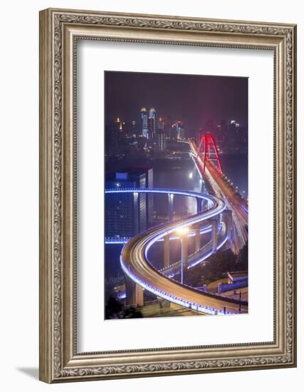 China, Traffic Lights on Caiyuanba Bridge Spanning Yangtze River-Paul Souders-Framed Photographic Print