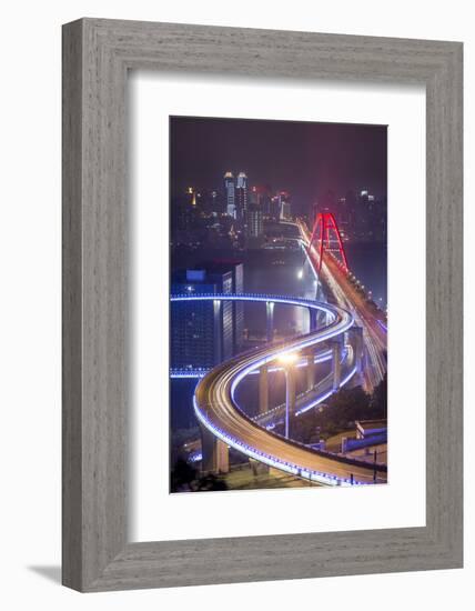 China, Traffic Lights on Caiyuanba Bridge Spanning Yangtze River-Paul Souders-Framed Photographic Print