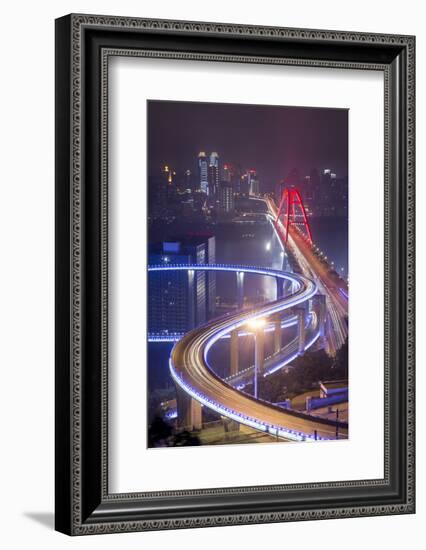 China, Traffic Lights on Caiyuanba Bridge Spanning Yangtze River-Paul Souders-Framed Photographic Print