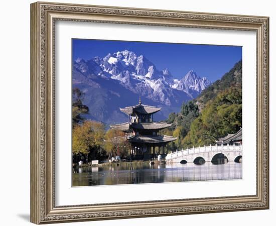 China, Yunnan Province, Lijiang, Black Dragon Pool Park and Jade Dragon Snow Mountain-Peter Adams-Framed Photographic Print