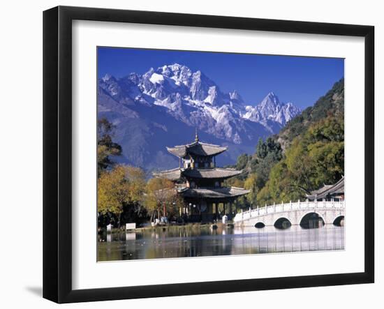 China, Yunnan Province, Lijiang, Black Dragon Pool Park and Jade Dragon Snow Mountain-Peter Adams-Framed Photographic Print