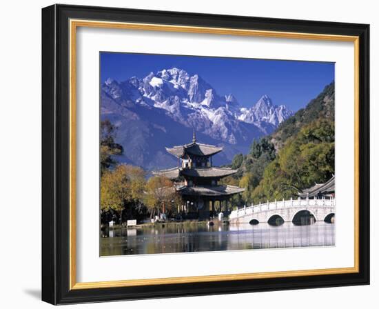 China, Yunnan Province, Lijiang, Black Dragon Pool Park and Jade Dragon Snow Mountain-Peter Adams-Framed Photographic Print