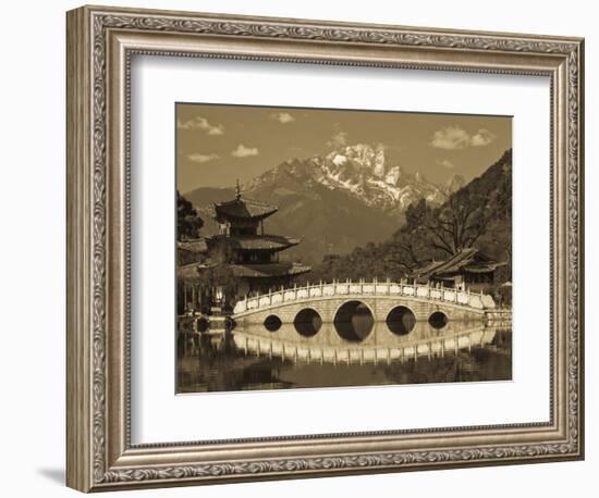 China, Yunnan Province, Lijiang, Black Dragon Pool Park and Jade Dragon Snow Mountain-Walter Bibikow-Framed Photographic Print