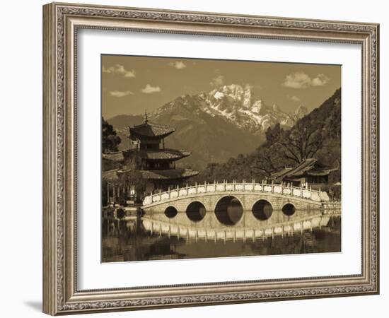 China, Yunnan Province, Lijiang, Black Dragon Pool Park and Jade Dragon Snow Mountain-Walter Bibikow-Framed Photographic Print