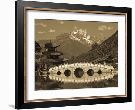 China, Yunnan Province, Lijiang, Black Dragon Pool Park and Jade Dragon Snow Mountain-Walter Bibikow-Framed Photographic Print