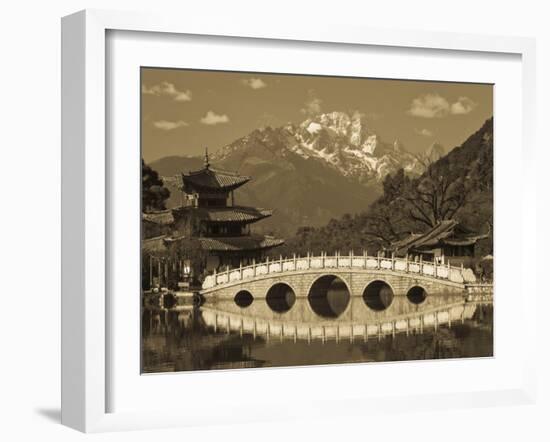 China, Yunnan Province, Lijiang, Black Dragon Pool Park and Jade Dragon Snow Mountain-Walter Bibikow-Framed Photographic Print