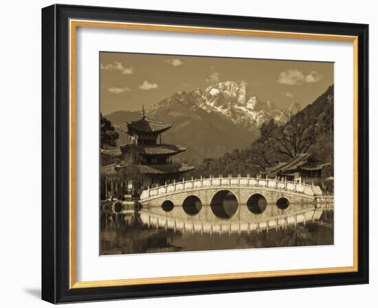 China, Yunnan Province, Lijiang, Black Dragon Pool Park and Jade Dragon Snow Mountain-Walter Bibikow-Framed Photographic Print