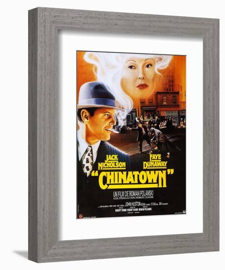 Chinatown, French Poster Art, Jack Nicholson, Faye Dunaway, 1974-null-Framed Premium Giclee Print