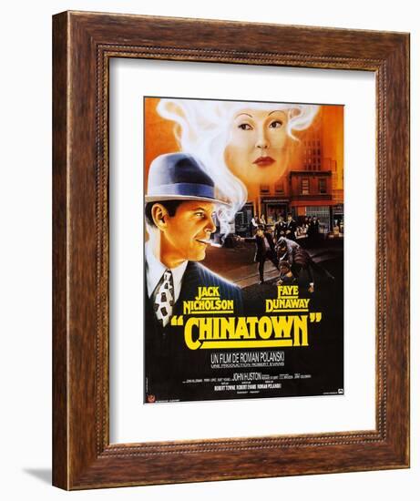 Chinatown, French Poster Art, Jack Nicholson, Faye Dunaway, 1974-null-Framed Premium Giclee Print