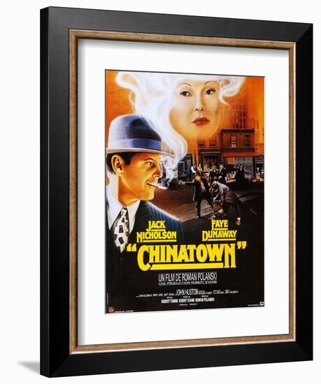 Chinatown, French Poster Art, Jack Nicholson, Faye Dunaway, 1974-null-Framed Premium Giclee Print