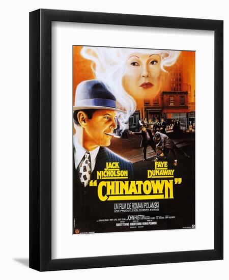 Chinatown, French Poster Art, Jack Nicholson, Faye Dunaway, 1974-null-Framed Premium Giclee Print