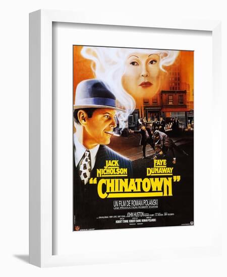 Chinatown, French Poster Art, Jack Nicholson, Faye Dunaway, 1974-null-Framed Premium Giclee Print