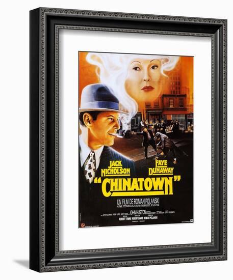 Chinatown, French Poster Art, Jack Nicholson, Faye Dunaway, 1974-null-Framed Premium Giclee Print