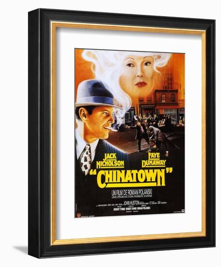 Chinatown, French Poster Art, Jack Nicholson, Faye Dunaway, 1974-null-Framed Premium Giclee Print