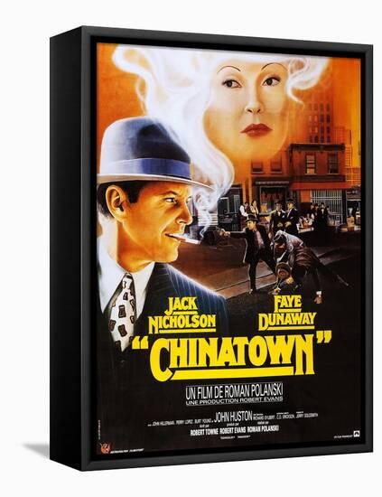 Chinatown, French Poster Art, Jack Nicholson, Faye Dunaway, 1974-null-Framed Stretched Canvas