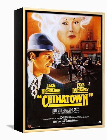 Chinatown, French Poster Art, Jack Nicholson, Faye Dunaway, 1974-null-Framed Stretched Canvas