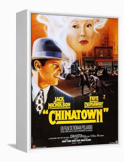 Chinatown, French Poster Art, Jack Nicholson, Faye Dunaway, 1974-null-Framed Stretched Canvas