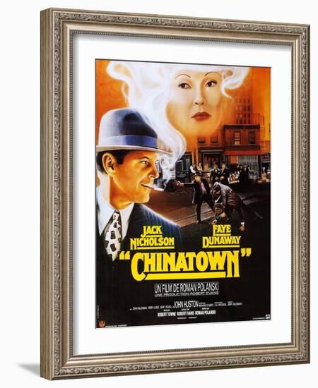 Chinatown, French Poster Art, Jack Nicholson, Faye Dunaway, 1974-null-Framed Art Print