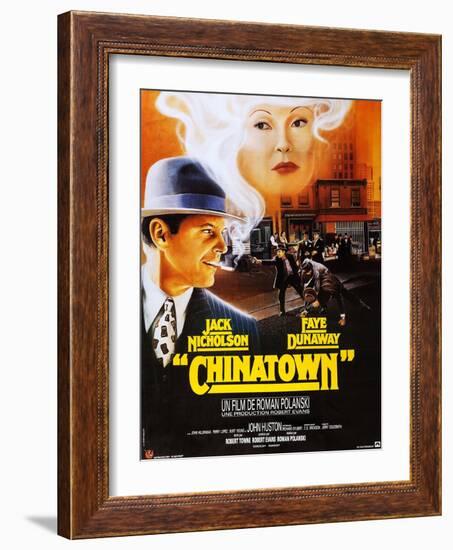 Chinatown, French Poster Art, Jack Nicholson, Faye Dunaway, 1974-null-Framed Art Print