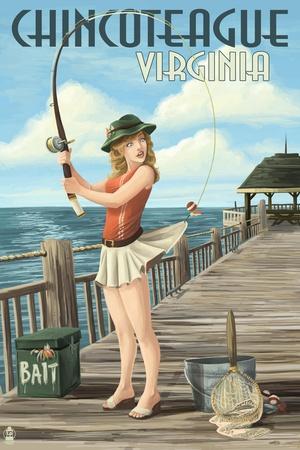 Chincoteague, Virginia - Pinup Girl Fishing' Art Print - Lantern